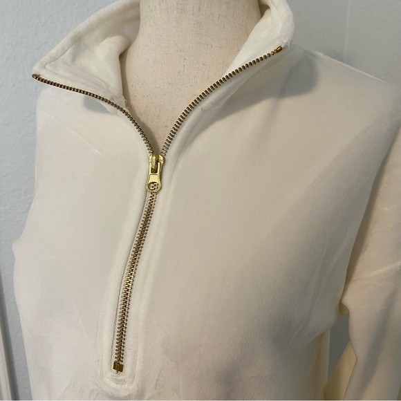 NWOT  Avia Velour Ivory White 1/4 Zip Cropped Pullover Jacket Size XS Oversize - Picture 3 of 9